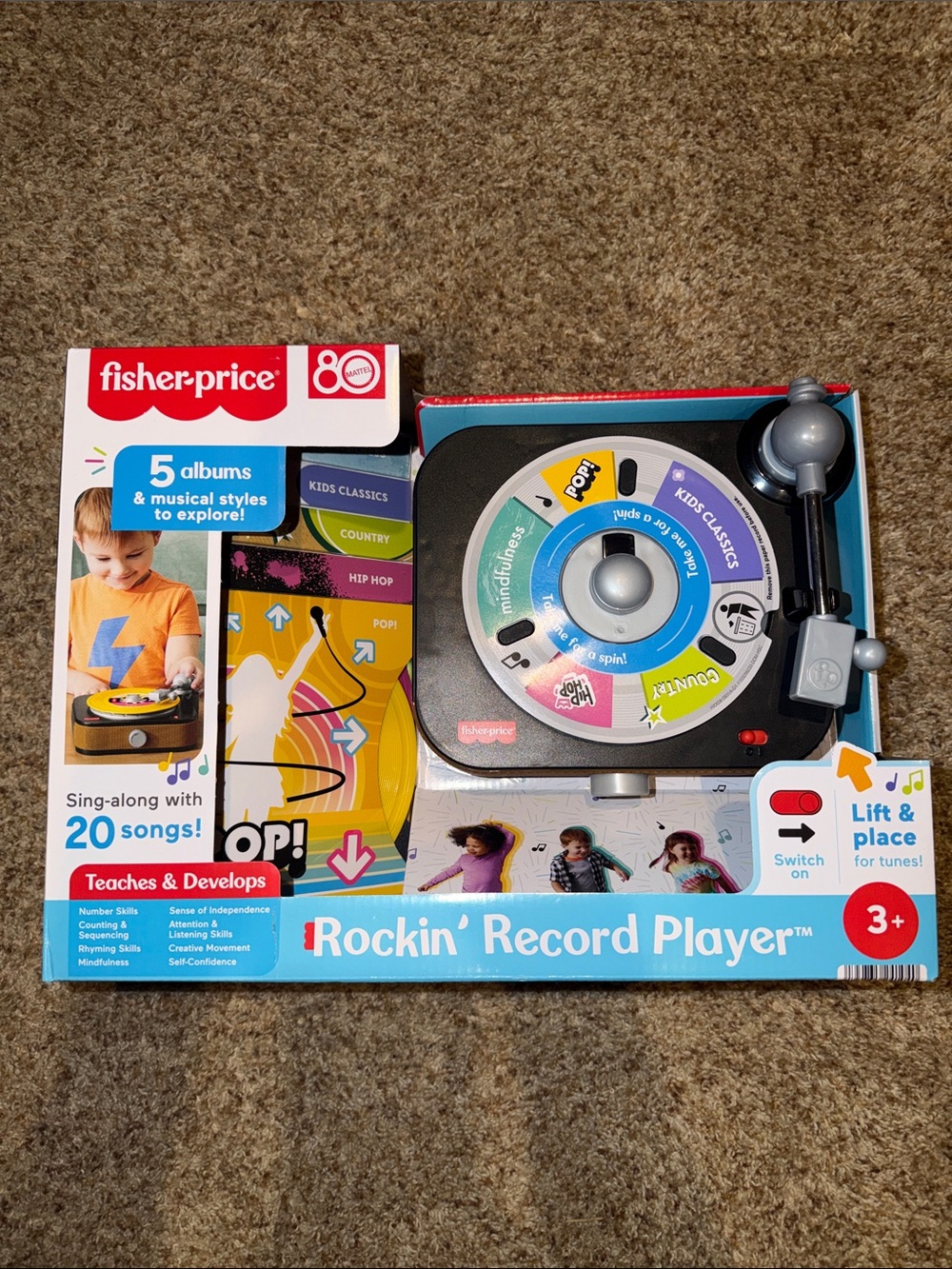 Fisher-Price Rockin’ Record Player Musical Toy W/Turntable & 5 Albums